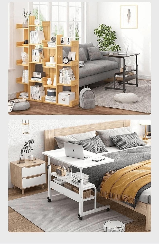 Adjustable Height Mobile Computer Desk Small Space Rolling Writing W/ Wheels