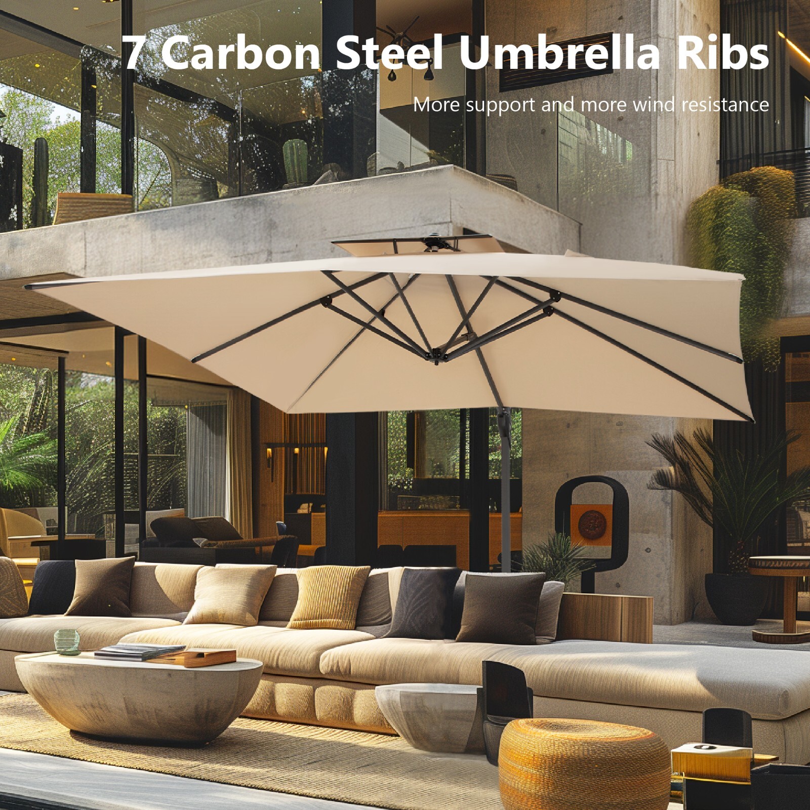 10 x10ft Patio Umbrella Outdoor Umbrella Carbon Steel Market Umbrella w/Base