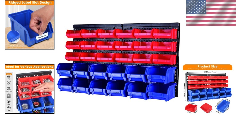 Heavy-Duty Wall Storage Rack with 30 Bins - Rust-Resistant & Space-Saving