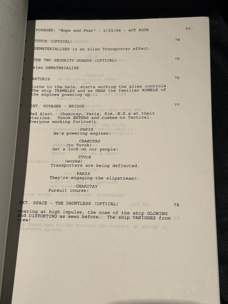 Star Trek Voyager, Studio Final Draft Script "Hope and Fear"