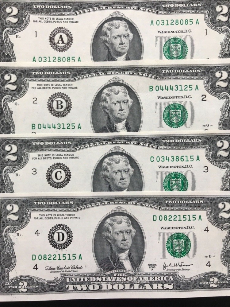 2003 A $2 TWO DOLLAR BILL ( 12 District full set ) UNCIRCULATED