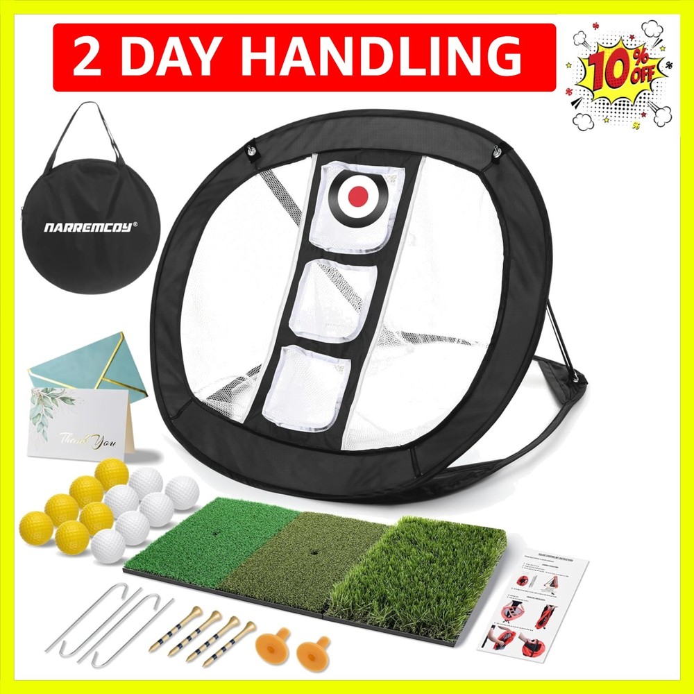Golf Chipping Net with Tri-Turf Hitting Mat Set - Foldable Practice Target, 1...