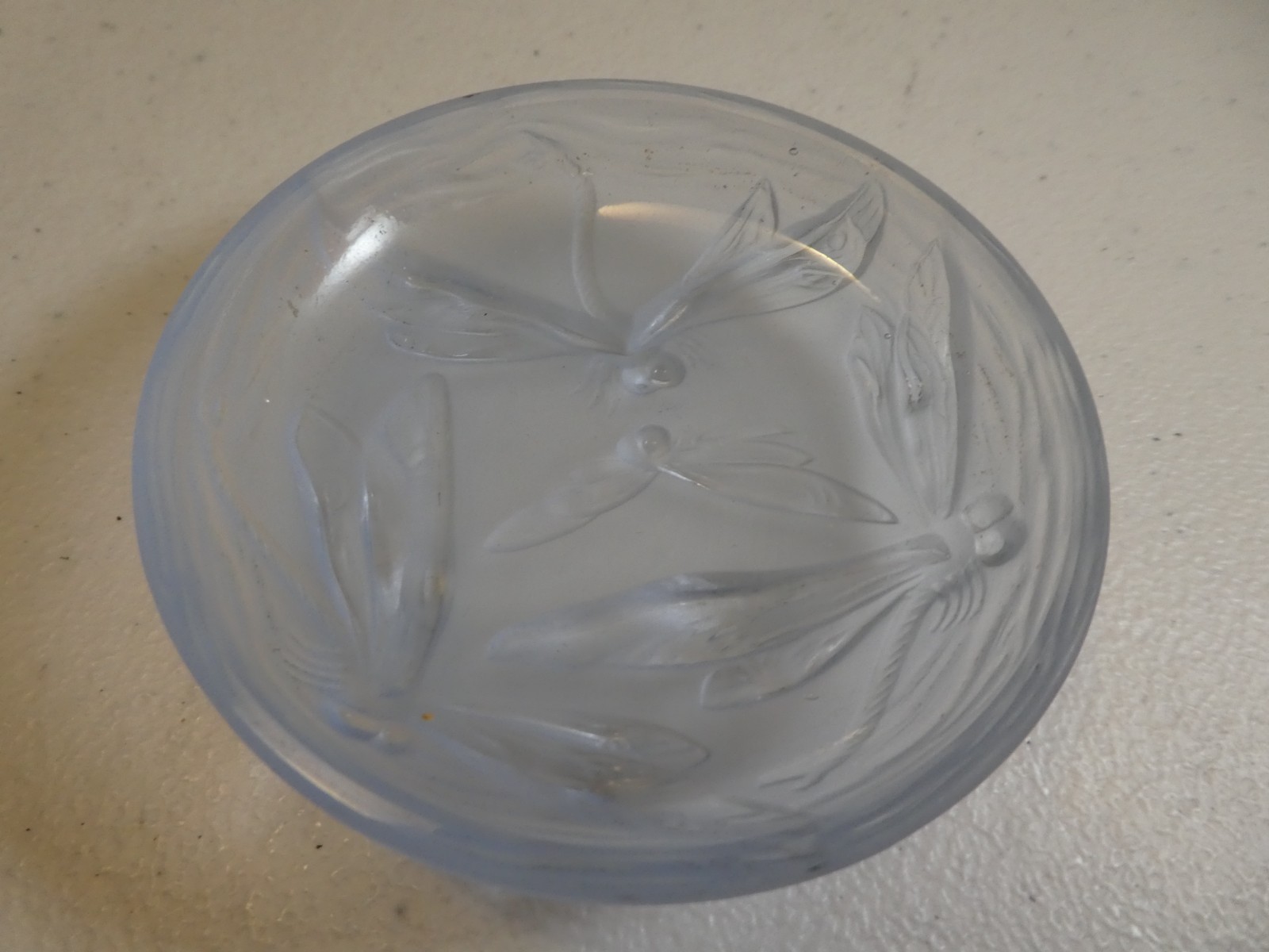 Antique Fenton Glass Art Nouveau Dragonflies Frosted Glass Pin or Salt Dish 3"