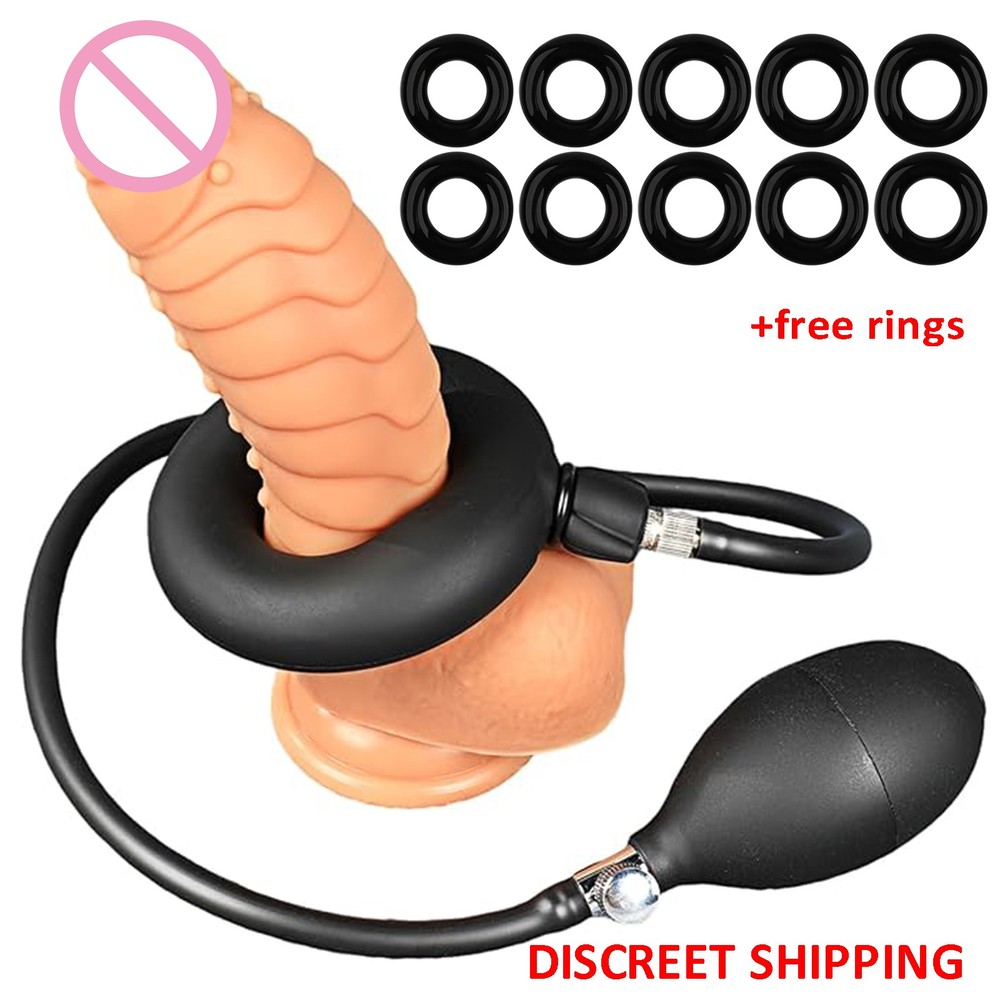 Male Inflatable Cockring Silicone Penis Ring Enhancer Ejaculation Delay Erection