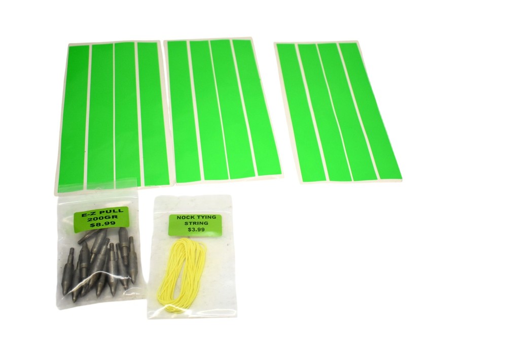 Arrow Wraps Green Set W/ EZ Pull 200GR Points Nock Tying String Archery Neon