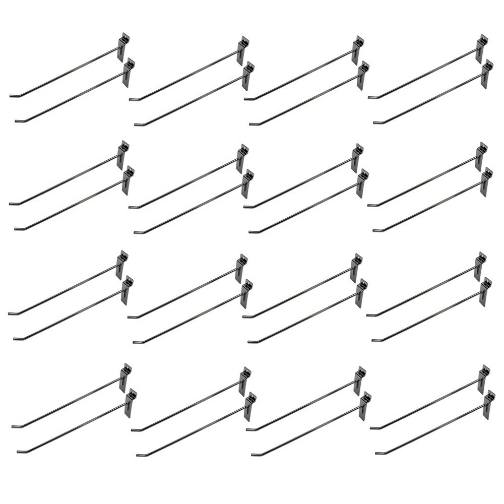 12" Slatwall Hook Panel Display Hooks, 1/4" Thickness Metal, Chrome - PACK 24