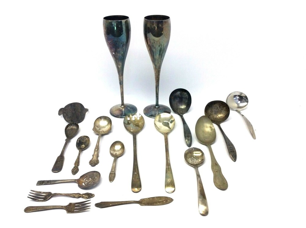 Mixed Vintage Lot Used Kirk Stieff Oneida Goblets Cups Silverplate Spoons