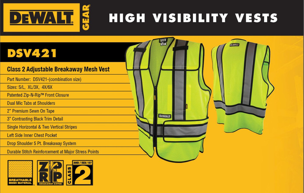 DEWALT DSV421 Class 2 Adjustable Breakaway Vest