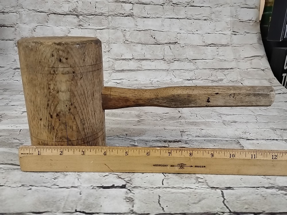 VTG Wood Mallet, Rustic Primitive Hand Tool Decor | Solid Carved Carpenter’s