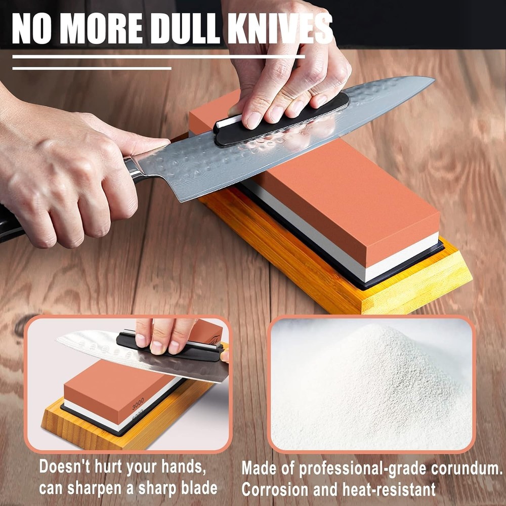 Professional Knife Sharpening Stone Set - Whetstone 4-Sided Grit & Accessories