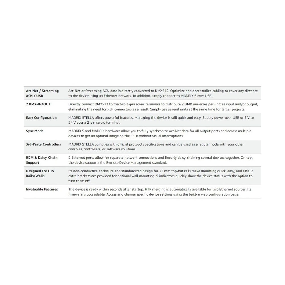 MADRIX Stella Art-Net ArtNet Node DMX512 DMX USB Interface Controller DIN Rai...