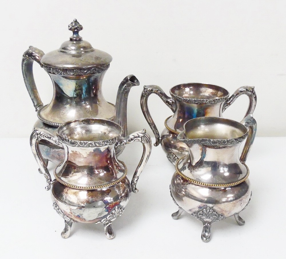Antique Adelphi Silver Plate Company 4 Pcs Tea Set #1999 ~ Free Shipping
