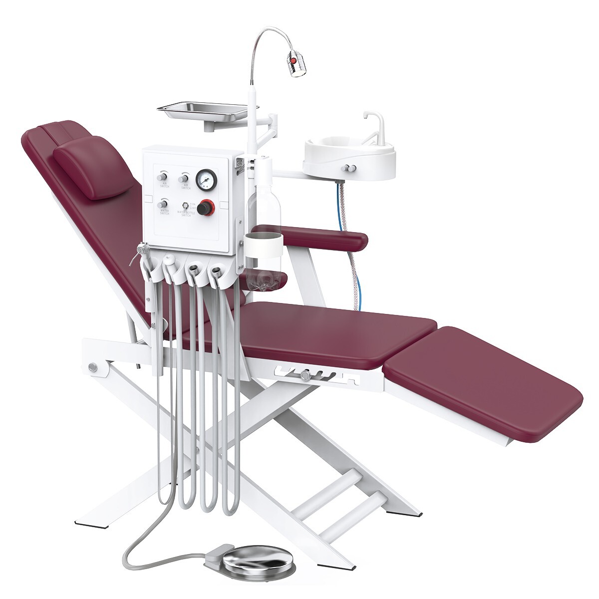 Portable Dental Mobile Folding Chair LED Light Turbine Unit 4 Hole Adjustable