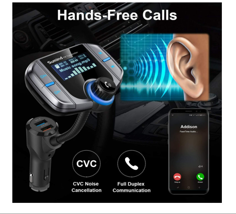 Transmisor FM Radio Bluetooth USB Para Carro Auto For Car Con Pantalla Digital