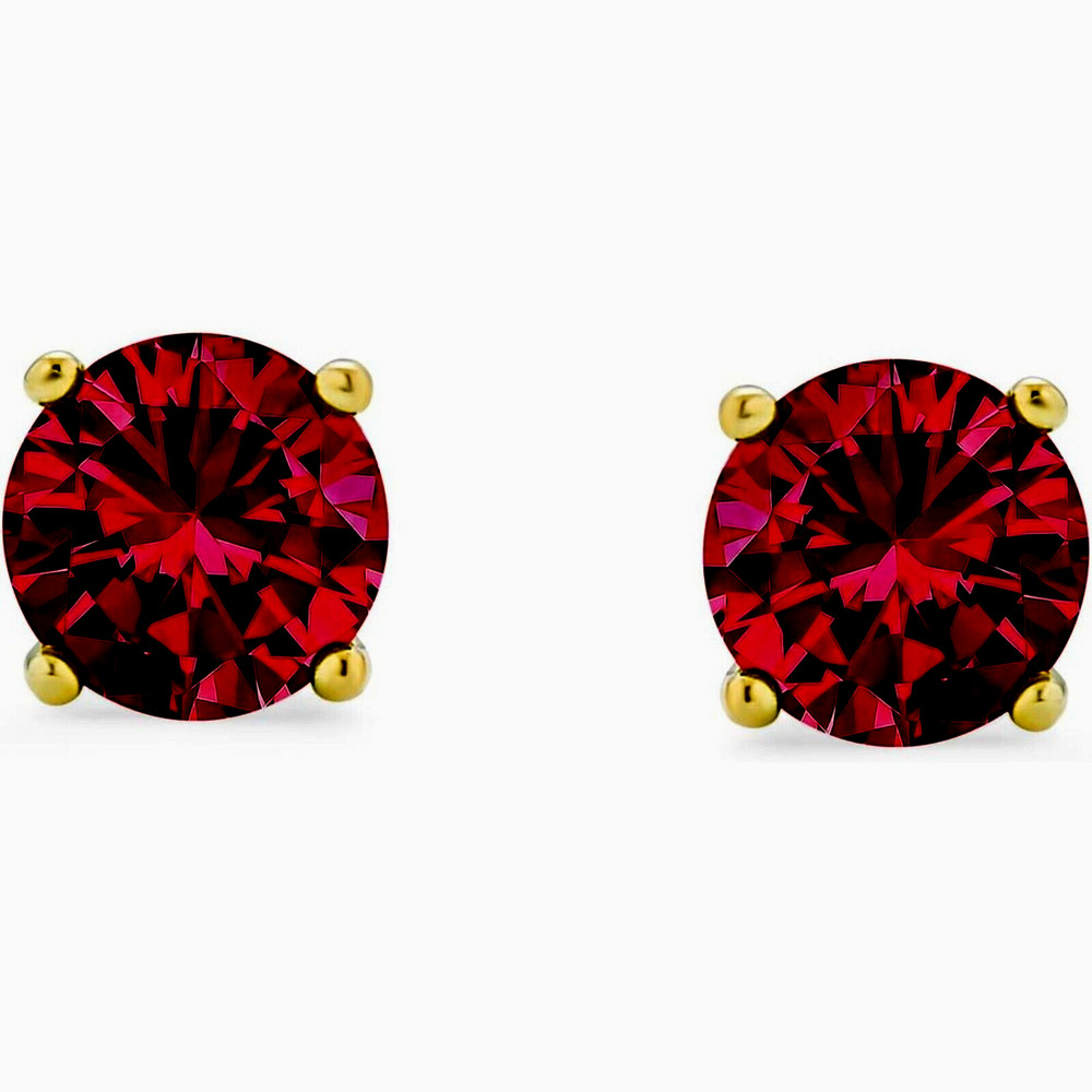 6mm Red Ruby Round Stud Earrings - Yellow Gold plated Sterling Silver