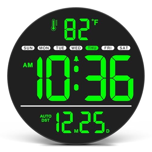 Large Digital Wall Clock with LED Display, Electric Wall Clock with Green