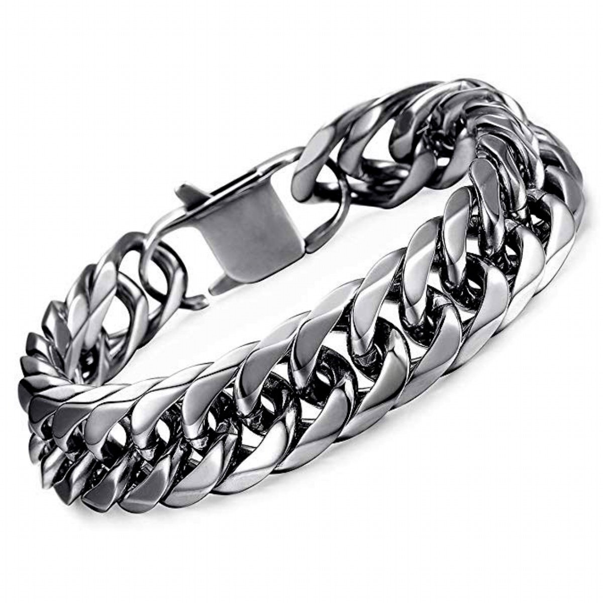 MENDEL Mens 10mm Stainless Steel Gold Plated Miami Cuban Link Bracelet 10K Men