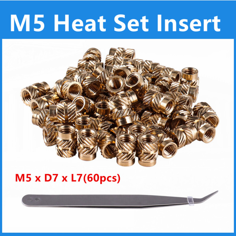 60Pcs M5 Brass Knurled Nut Threaded Heat Set Inserts for Plastic 3D Printing