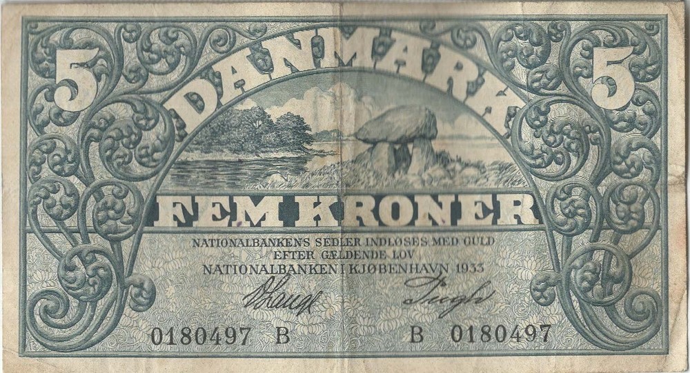 DENMARK BANKNOTE 5 P25d 1933 VF