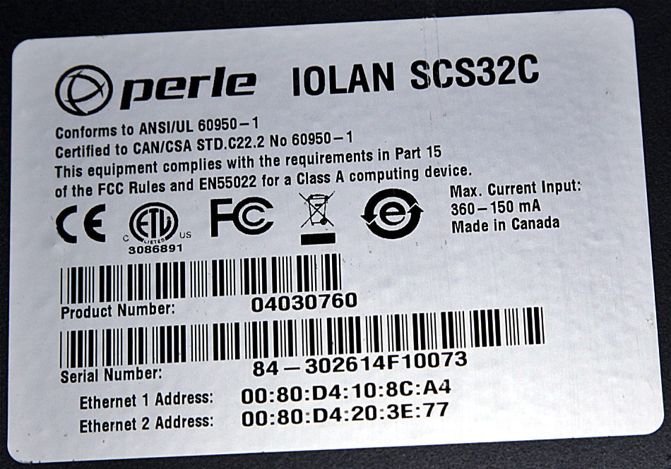 SCS32C Perle Iolan 04030760 32-Port DAC Secure Console Server