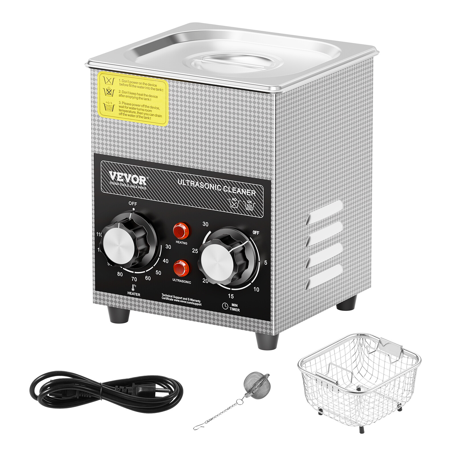 VEVOR 2L Ultrasonic Cleaner with Heater Timer & Basket Digital Sonic Machine