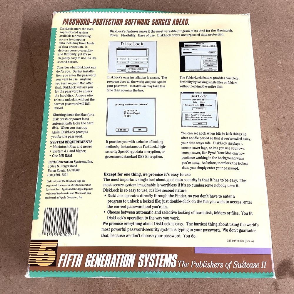 Fifth Generation Systems Security Software Program Disklock