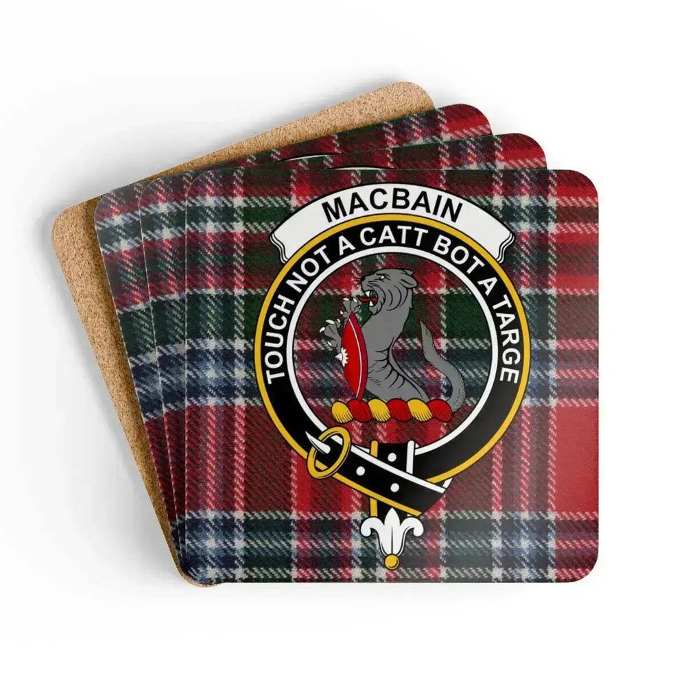 MacBain Clan Crest Scottish Tartan Coaster Set