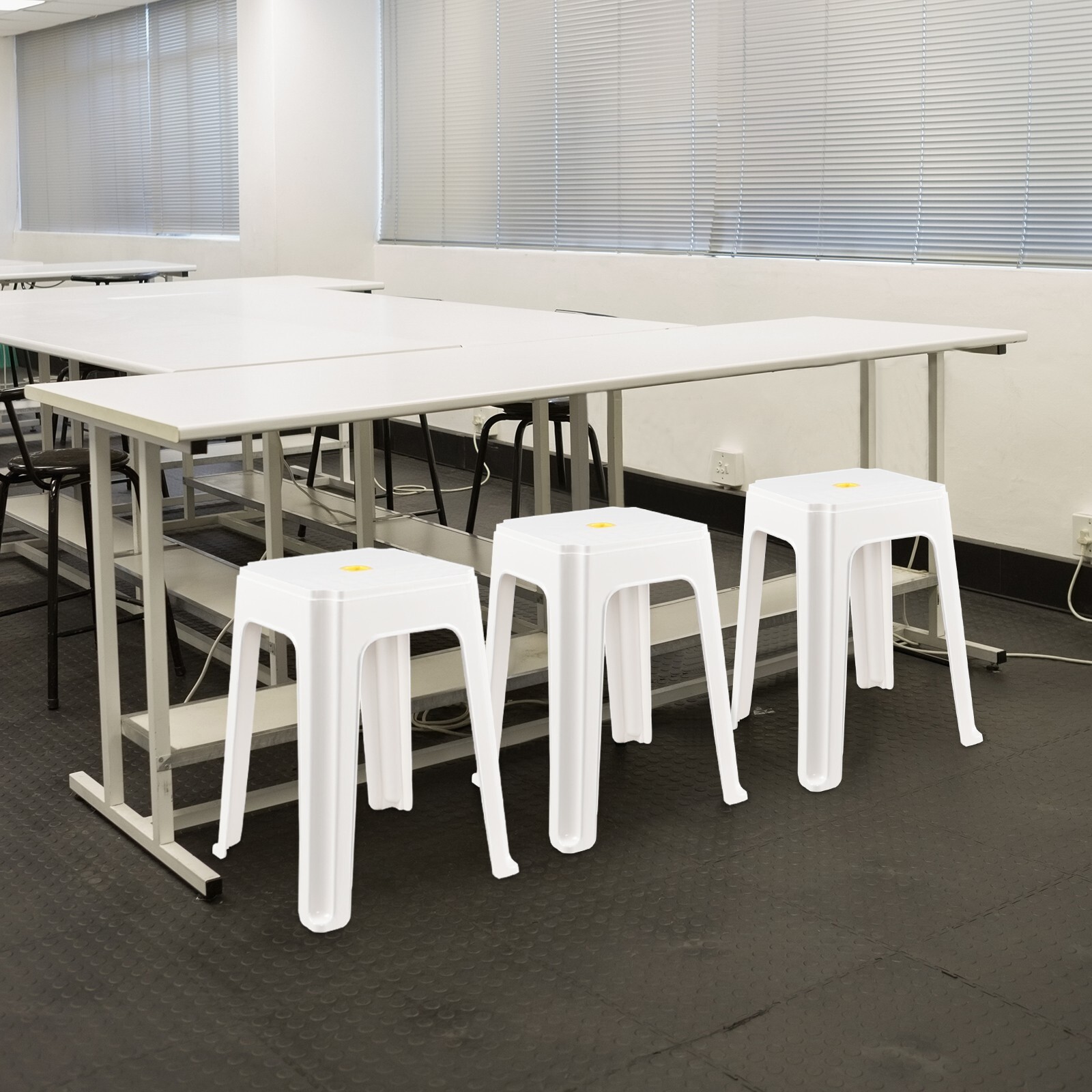 6/12-Pack 18.7 Inch Height Home Plastic Seat Stool Square Stackable Chair, White