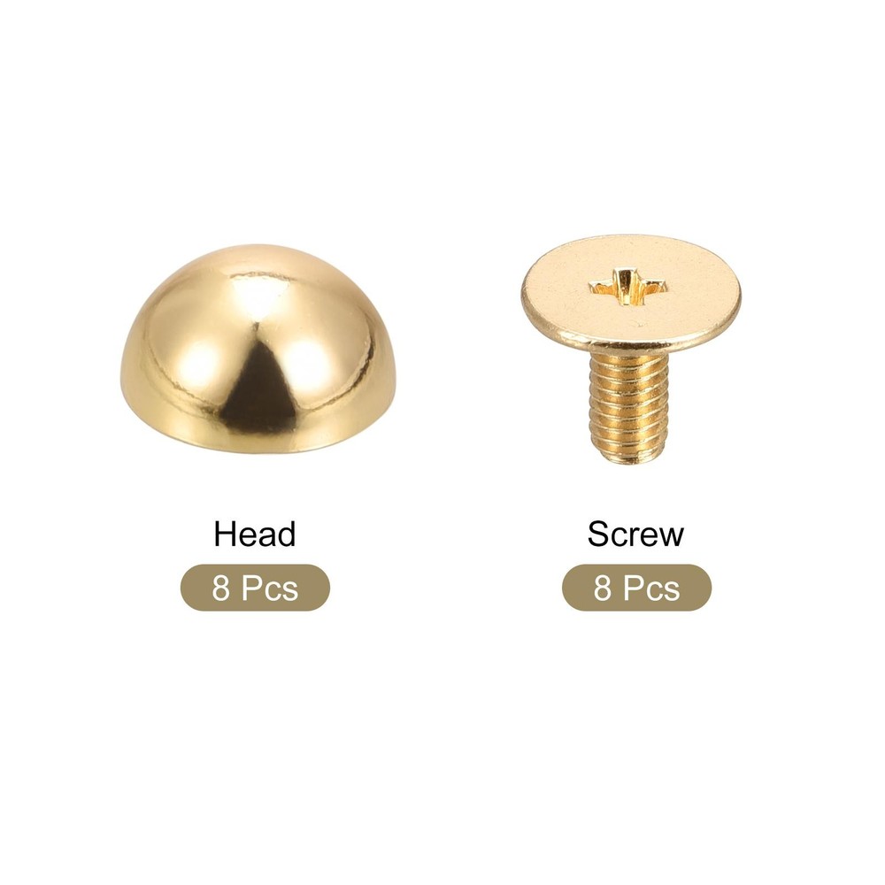 10x6mm Screw Back Rivets Solid Round Head Leather Studs Gold Tone 8 Sets