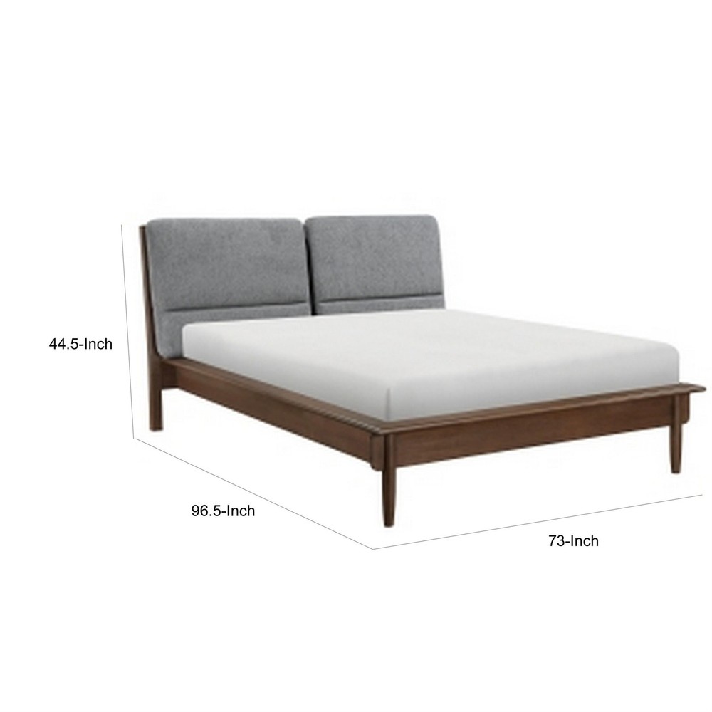 Soly Queen Size Platform Bed- Upholstered Back Panel- Brown- Dark Gray