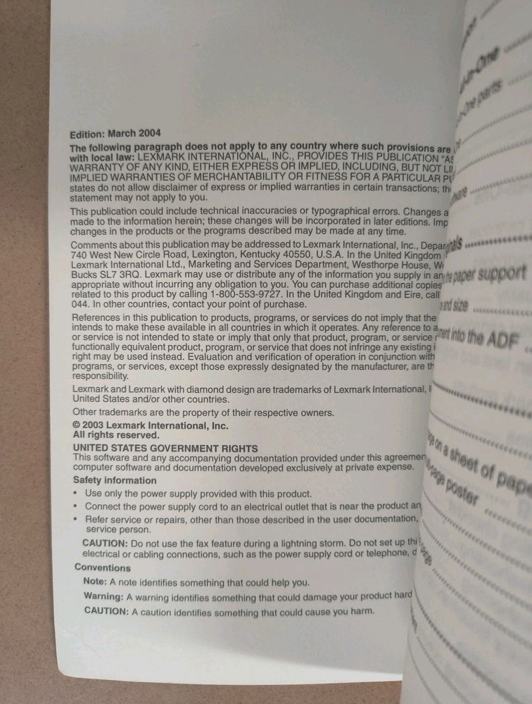 Lexmark 4200 Series User's Guide / Manual Paperback - 2004