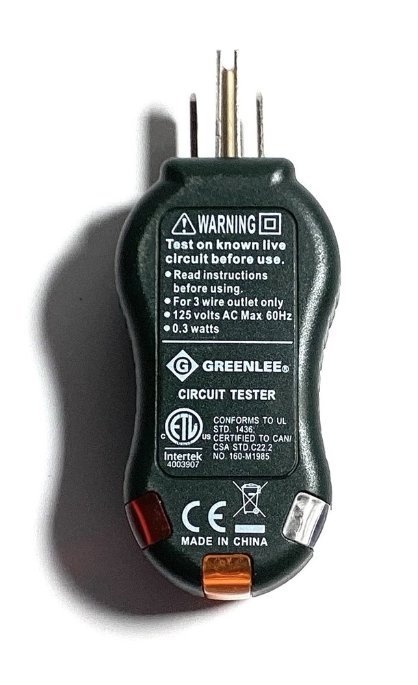 Greenlee GT-10 Outlet Circuit Cube Polarity Tester Light Sequence Indicator