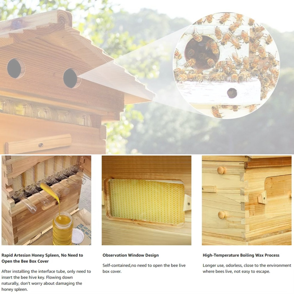 Bee Hive Boxes, Bee Hive Starter Kit - With 7 Flowing Bee Hive Frames