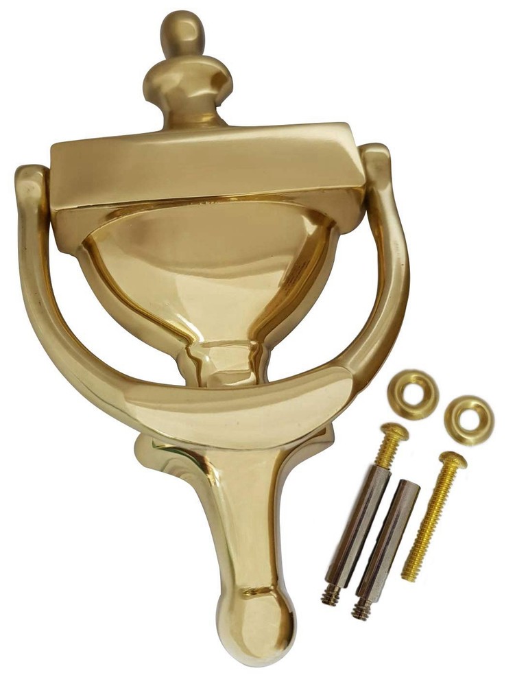 Solid Brass Door Knocker Polished 7” with Hardware New