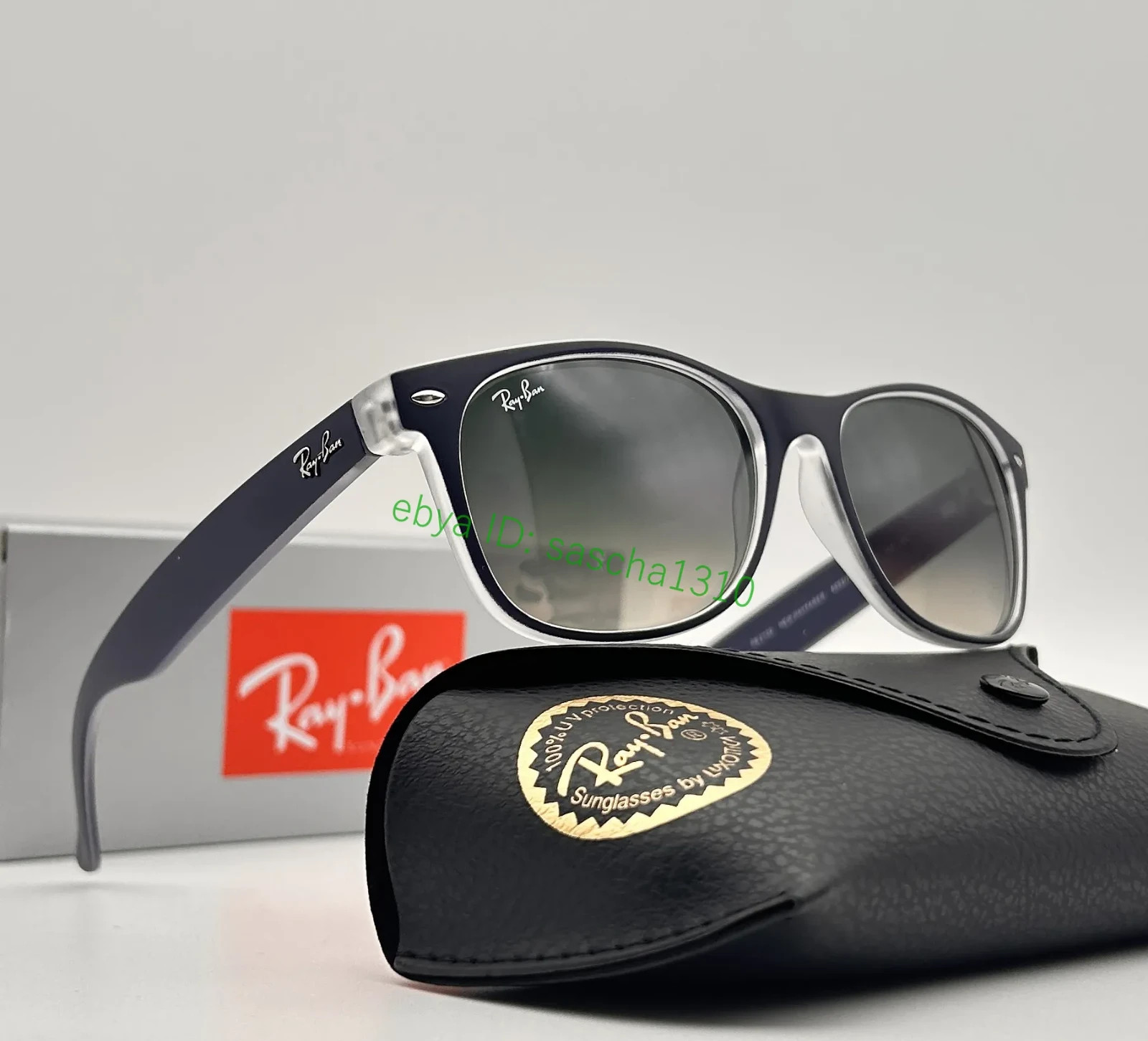 New RAY-BAN RB2132 6053/71 52mm Crystal Navy Blue Wayfarer Sunglasses ItalyUV400