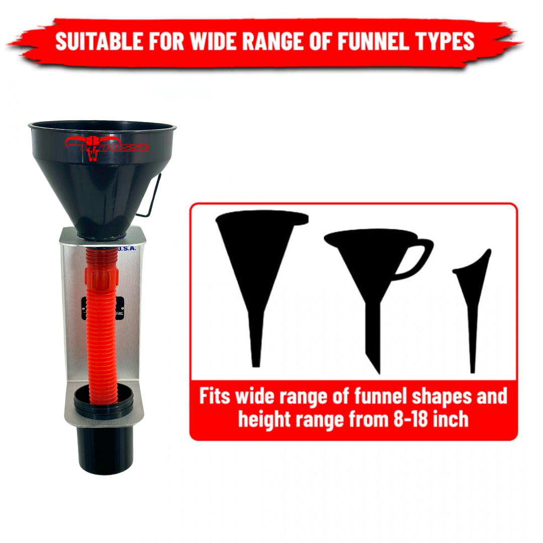 Pit Posse Oil Funnel and Holder for Automotive with Handle and Strainer
