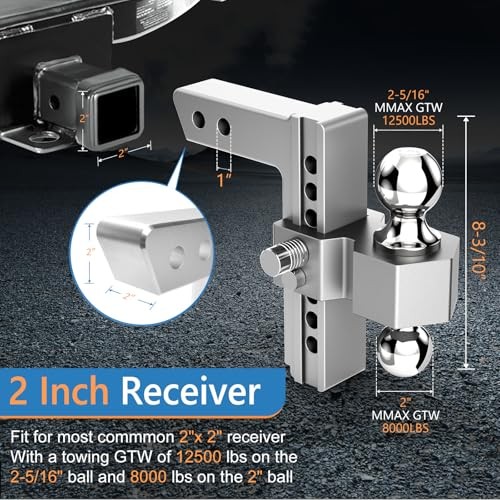 Drop Hitch for 2 Inch Receiver, 8 Inch Adjustable Trailer Hitch 8 Inch Drop