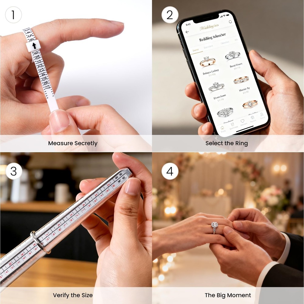 Meowoo Ring Sizer Measuring Tool Set, Gauges with Finger silvery