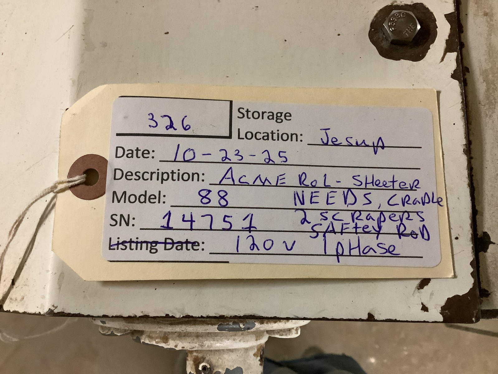 Dough Sheeter Acme 88 Missing Top Scraper 115V 1ph Tested