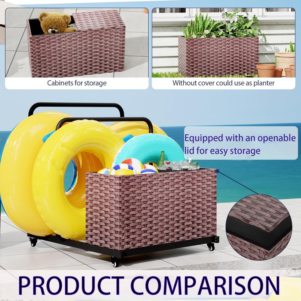 Pool Storage, Pool Float Storage Bin with Wheels, Waterproof Metal with Ratta...