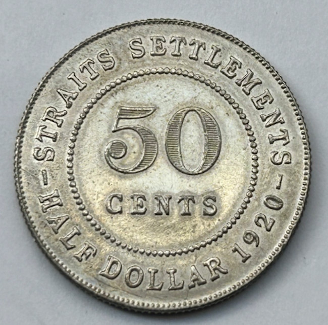 STRAITS SETTLEMENT SILVER 50 CENTS 1920