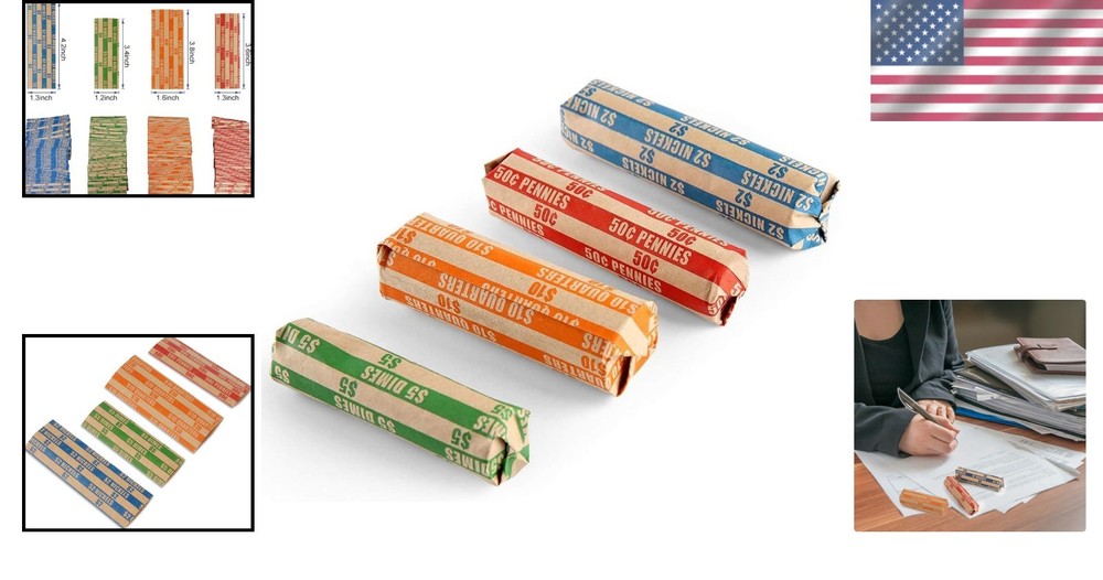 100 Assorted Flat Coin Roll Wrappers - Durable, Precision-Sized for Easy Sorting