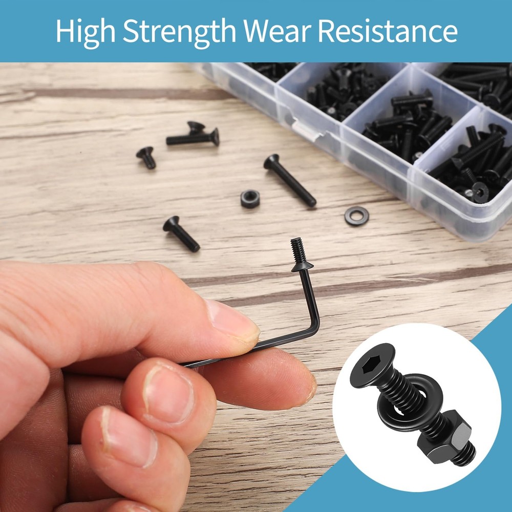 M3M4M5M6M8 Hex Socket Head Countersunk Screws Bolts Nuts Washers Assortment Kit