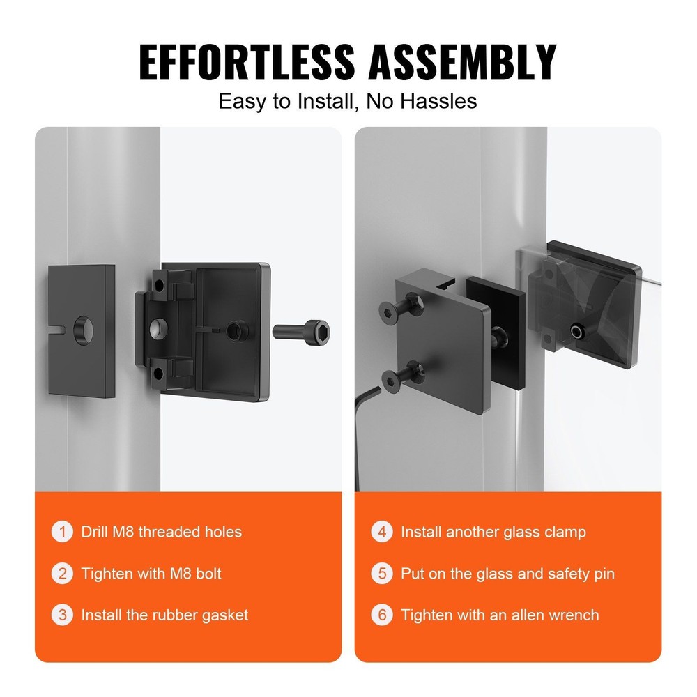 Tempered Glass Clamp 40 Piece Square Bracket Mounting Black