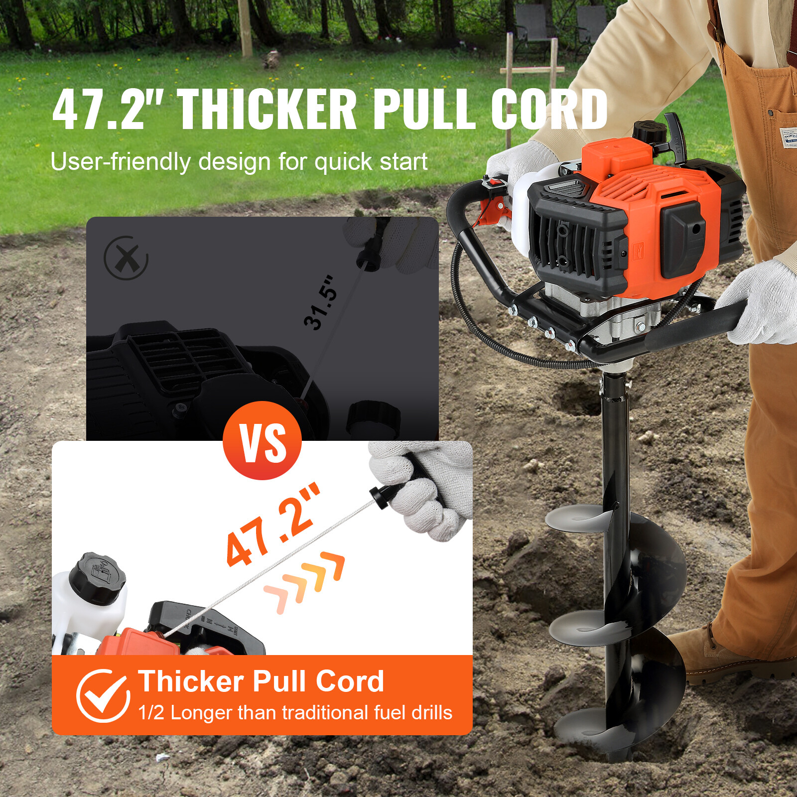 43cc Gas Powered Post Hole Digger with 8-Inch Auger Bit