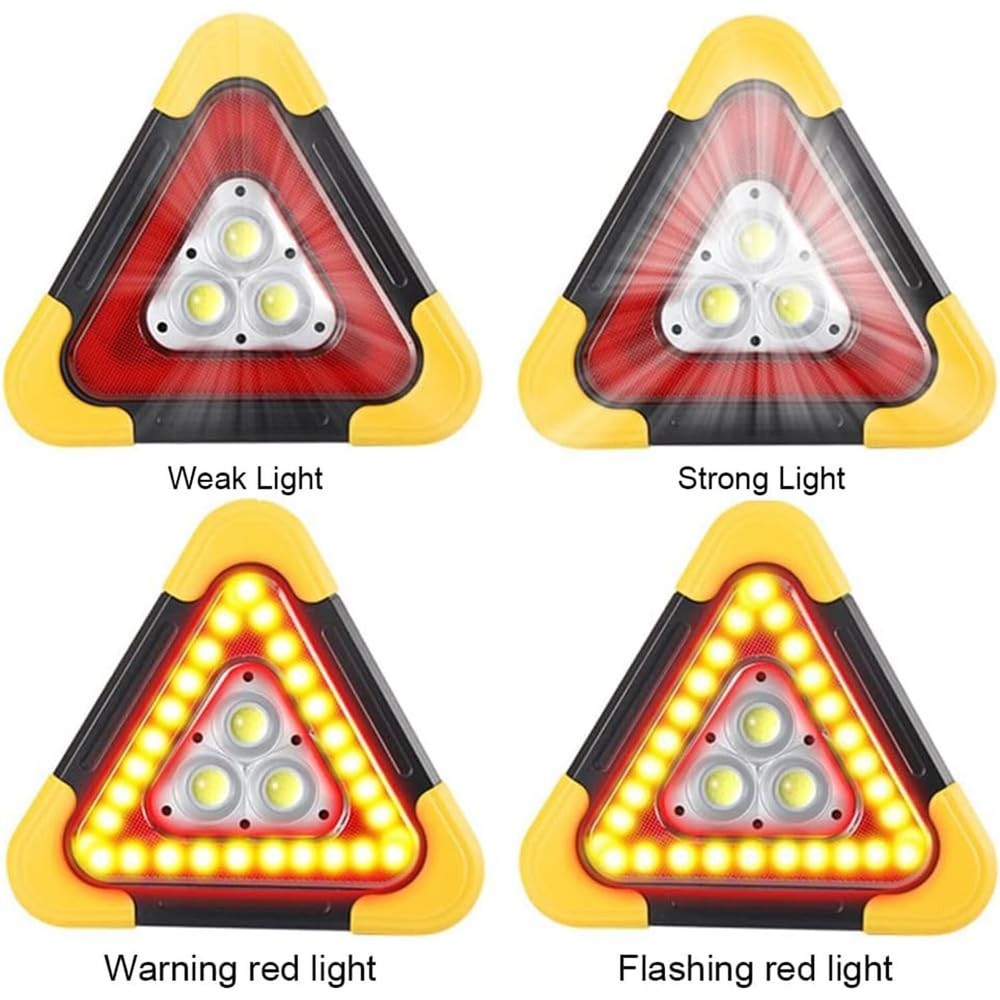 2Pcs Emergency Warning Triangle LED Lights Solar Charging 5 Mode Road Side LE...