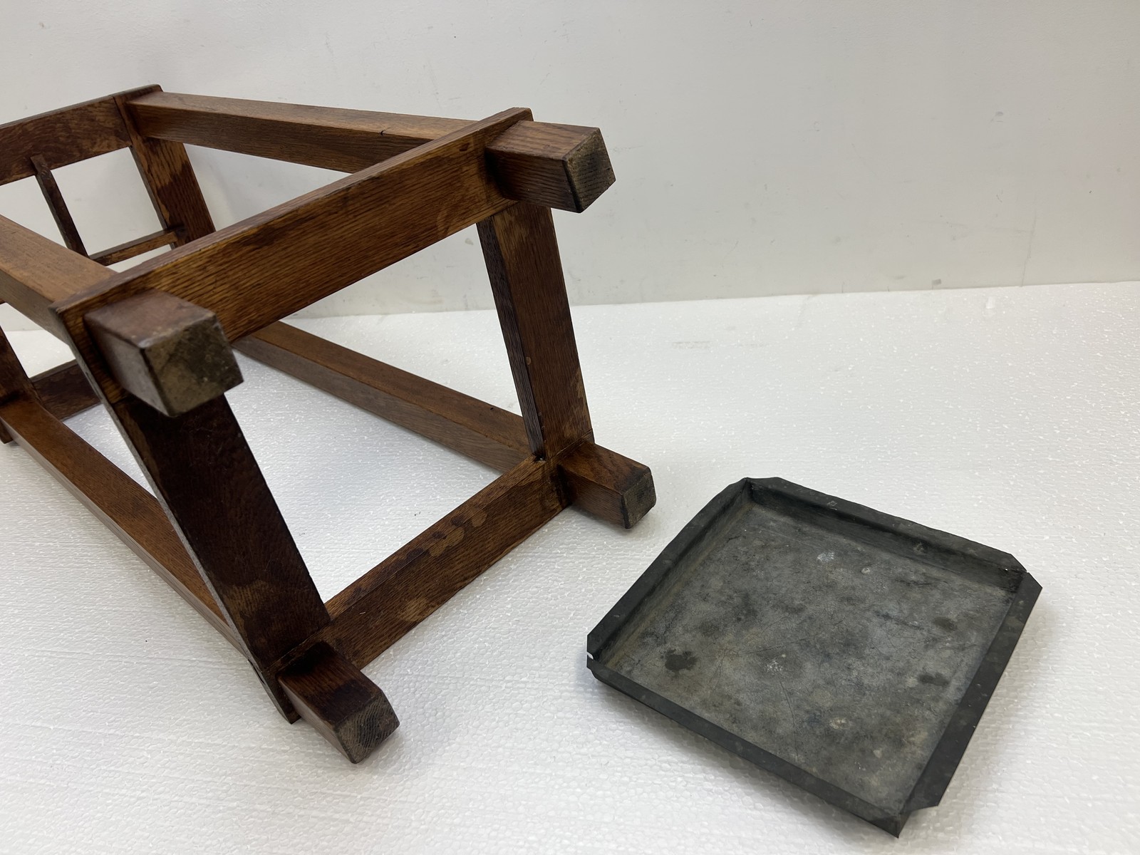 Antique Arts & Crafts Umbrella Stand Metal Drip Tray vintage mission wood sikes