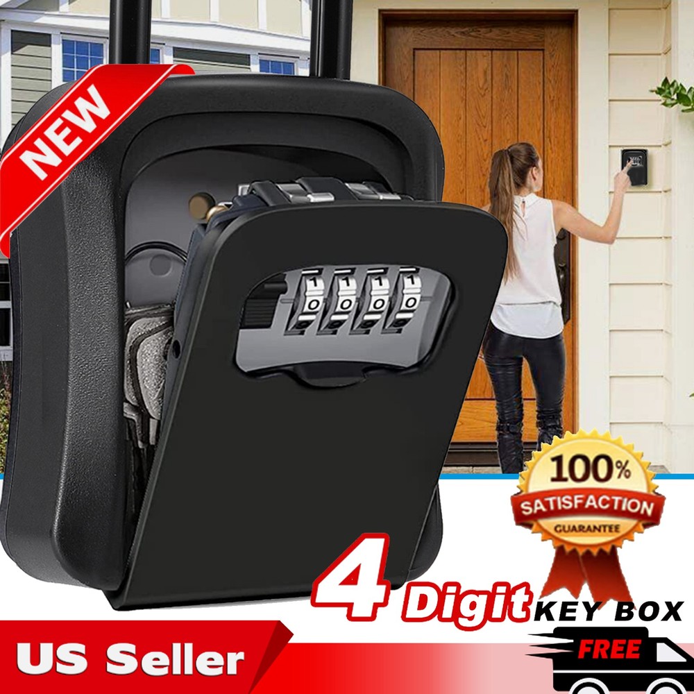 Key Safe Lock Box 4-Digit Combination Portable Wall-Mounted Security Storage Box