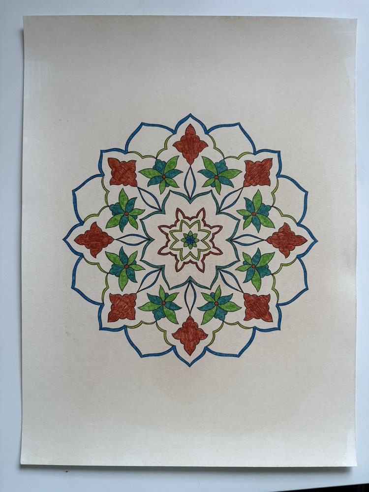 Original Art-Drawing-Circular Pattern-Rosette-Mandala -9" x 12" A4 - Artwork