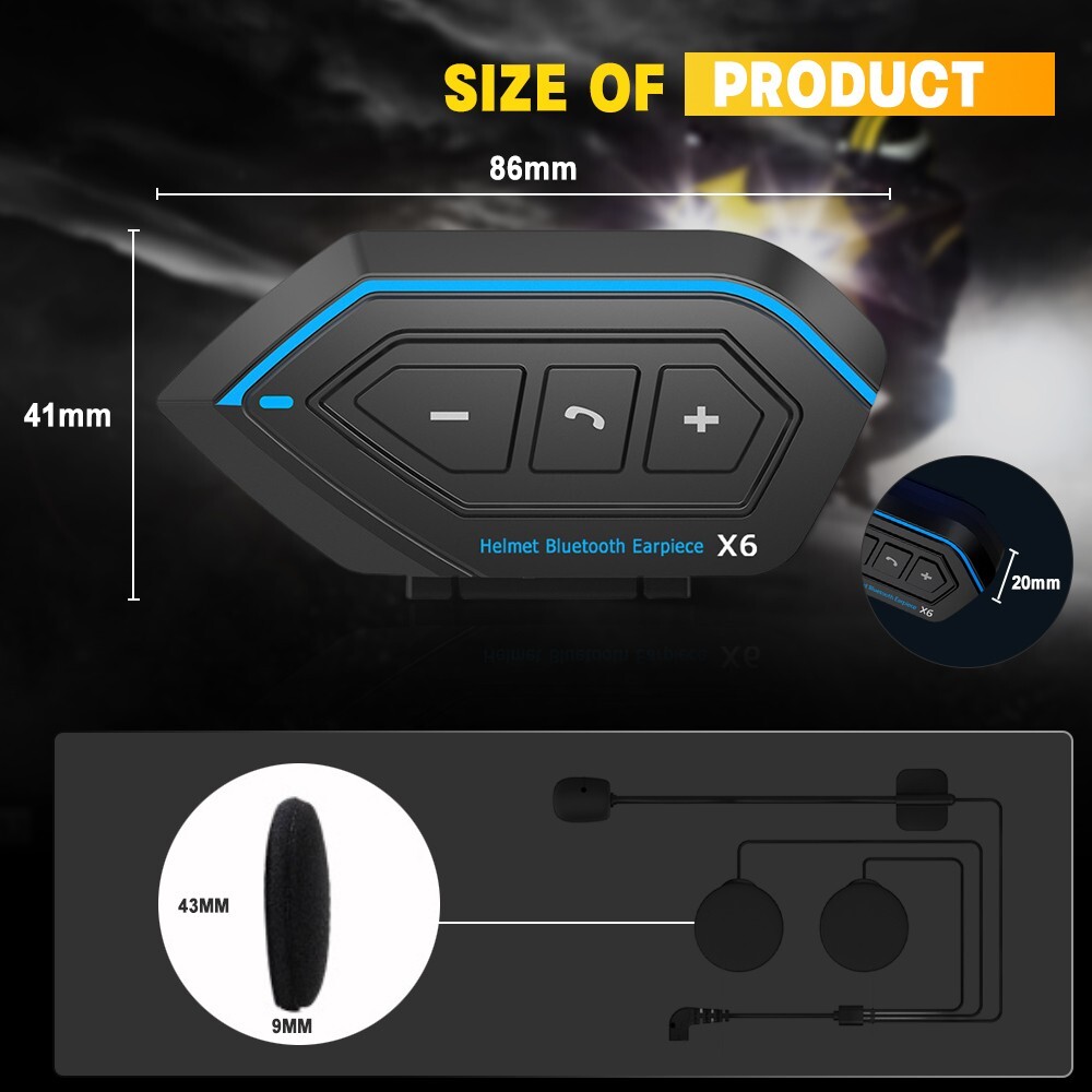 Motorcycle Helmet Intercom Speaker Bluetooth Headset & mic Waterproof Hands-Free